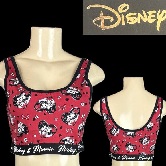 Disney +2 Logo Red/Black Mickey & Minnie Mouse Heart Graphic Cotton Bralette - Picture 1 of 6